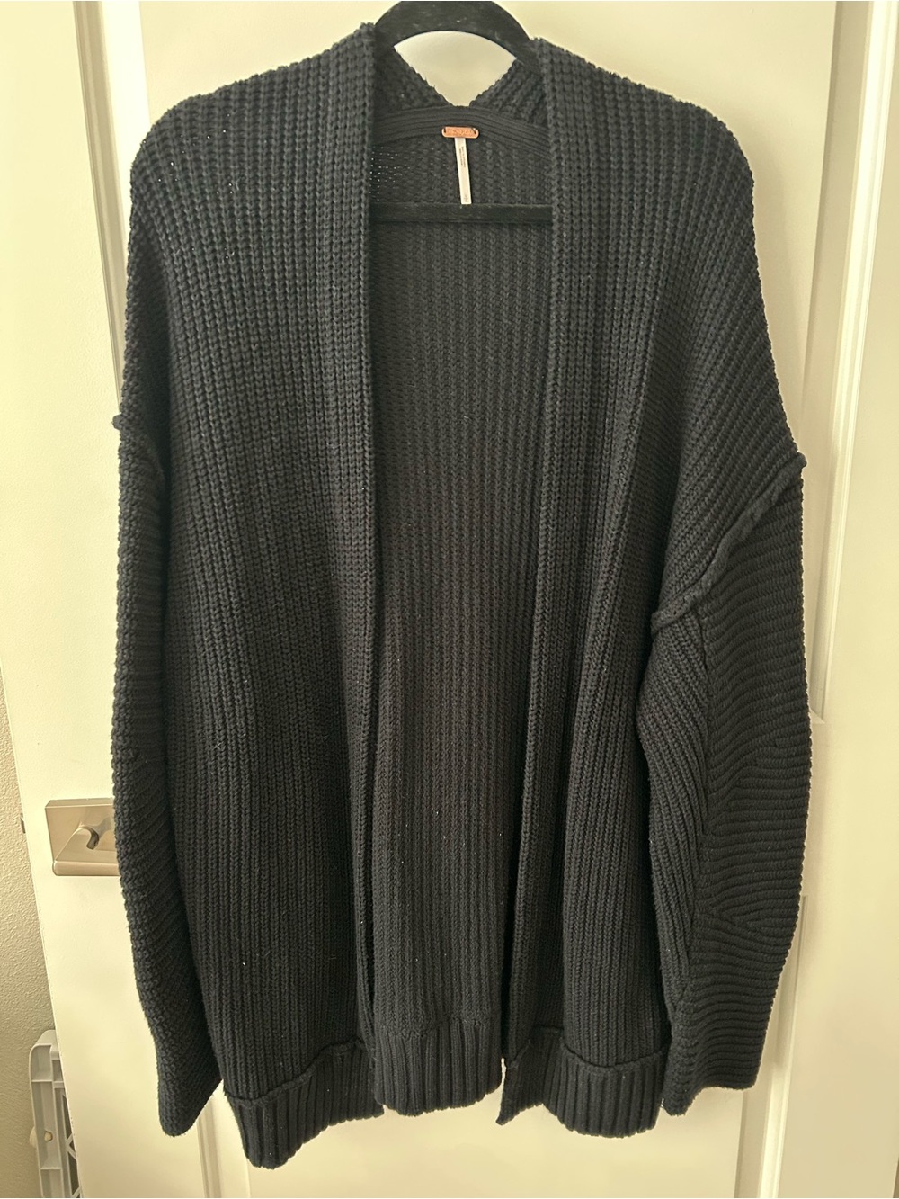 Free People Black Chunky Ribbed Open Cardigan
